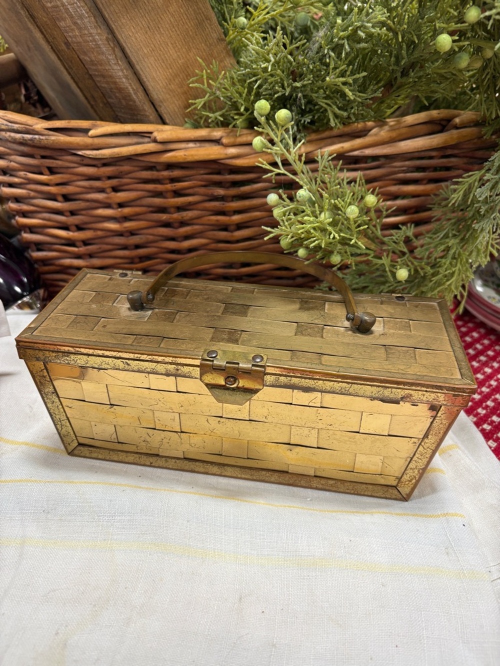 Brass Woven Metal Top-Handle Evening Bag